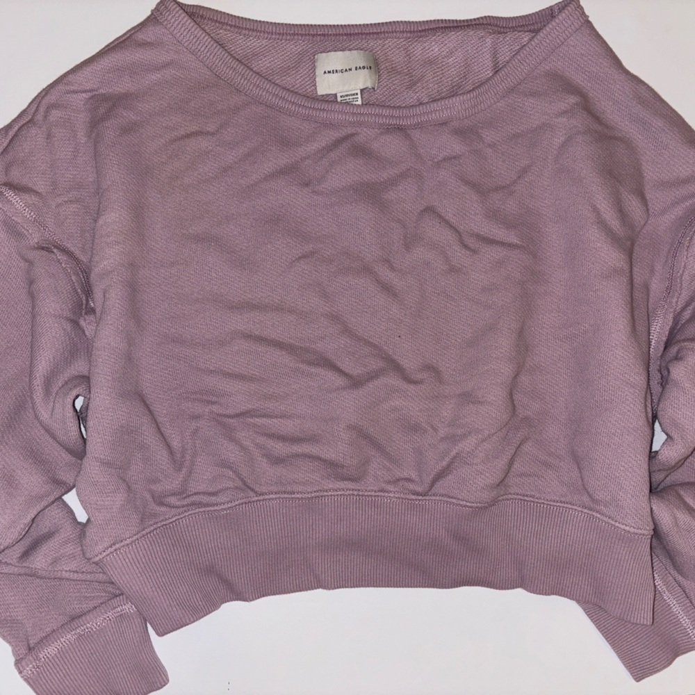American Eagle purple off the shoulder cropped crewneck